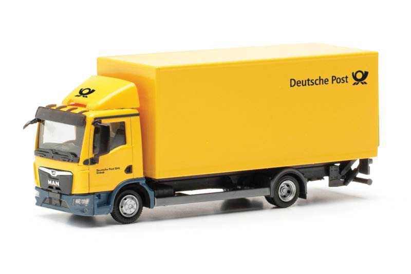 MAN TGL Box Truck with Tail Lift - Assembled -- German Post (yellow, black, German Lettering)
