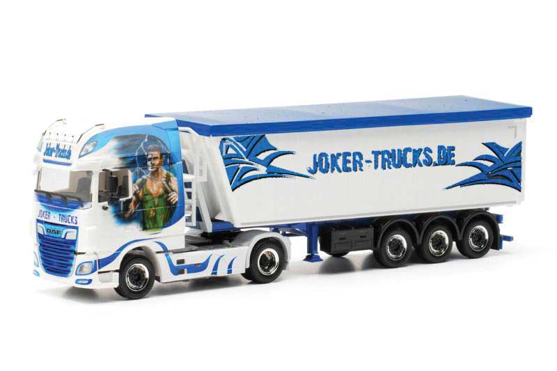 DAF XF 105 Tractor with Dump Trailer - Assembled -- Joker Trucks (white, blue, German Lettering)