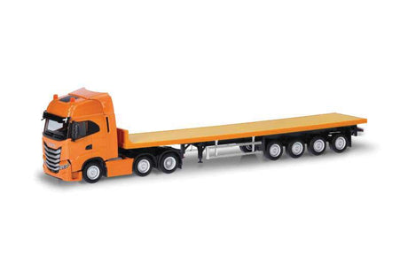 Iveco S-Way Tractor with Flatbed Trailer - Assembled -- Municipal (yellow)
