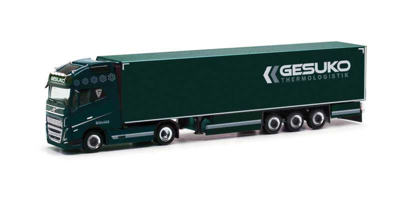 Volvo FH 16 Tractor with Reefer Trailer - Assembled -- Gesuko (green, white, German Lettering)