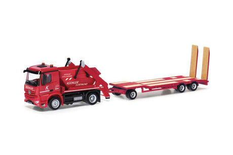 Mercedes-Benz Actros Skip Loader with Trailer - Assembled -- Kuchler (red, white, German Lettering)
