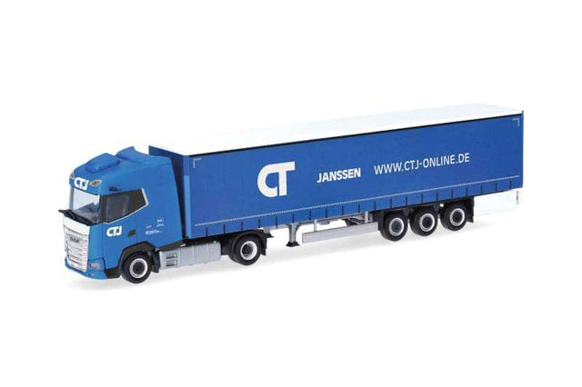 DAF XG Tractor with Curtain Trailer - Assembled -- CTJ (blue, white, German lettering)