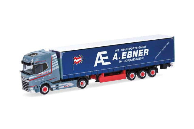 DAF XG+ Tractor with Curtain Trailer - Assembled -- A. Ebner (blue, red, German lettering)