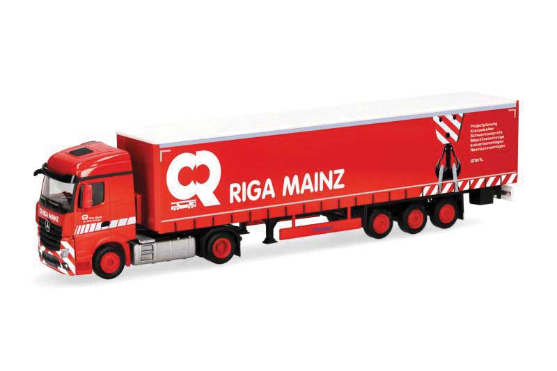 Mercedes-Benz Actros Tractor with Curtain Trailer - Assembled -- Riga Mainz (red, white, German Lettering)