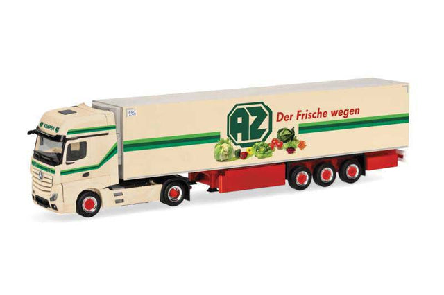 Mercedes-Benz Actros Tractor with Reefer Trailer - Assembled -- Az Kempen (beige, red, green, German Lettering)