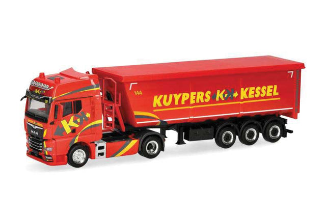 MAN TGX Tractor with Dump Trailer - Assembled -- Kuypers (red, yellow, German Lettering)