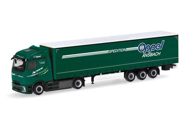 Mercedes-Benz Actros Procabin Tractor with Van Trailer - Assembled -- Oppel Ansbach (green, white, German Lettering)