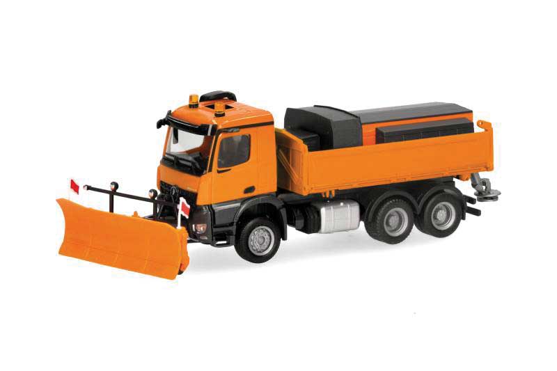 Mercedes-Benz Arocs Dump Truck with Snowplow - Assembled -- Municipal (orange, black)