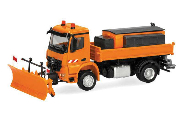 Mercedes-Benz Arocs Snow Plow w/Salt Bin - Assembled -- Orange, Black-1
