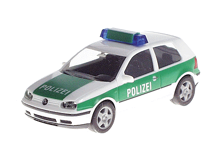 Emergency Vehicle - Volkswagen (VW) -- 2000 Gold Two-Door Police Hardtop (white, green)