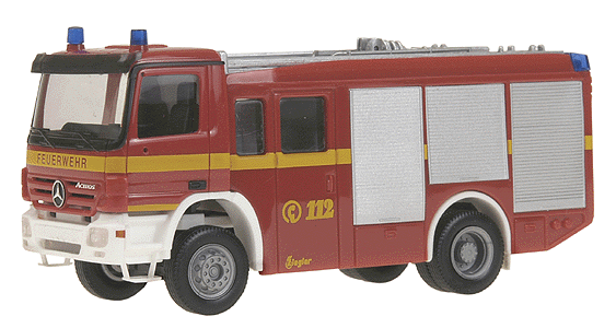 Emergency - Fire Dept. Vehicles - Mercedes Benz -- 2002 Actros S HLF Auxiliary Fire Tender (red, yellow stripe & lettering)