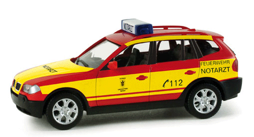 Emergency BMW X3 Sport Utility Vehicle -- Munich, Germany Fire Department First Response (red, yellow, German Letterin