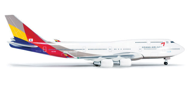 Herpa Wings Aircraft Boeing 747-400 - Assembled -- Asiana Airlines (white, gray, red, blue, yellow)