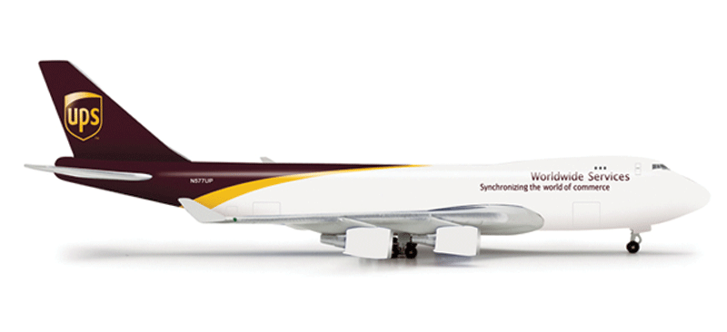 Herpa Wings Aircraft Boeing 747-400f - Assembled -- United Parcel Service UPS (white, brown, gold)
