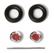 Truck Accessories -- Trailer Tires w/Chrome Wheels, Red Hubs & Axles (9 Sets)