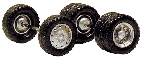 Truck Wheels -- Budd; 2 Front Single & 8 Rear Duals w/Tires (gray)