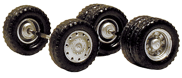 Truck Wheels -- Budd; 2 Front Single & 8 Rear Duals w/Tires (gray)