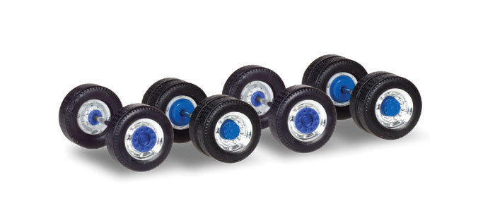 Tractor-Trailer Dual Wheelsets -- Blue Hub pkg(12)