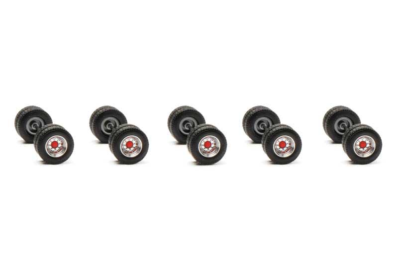 Trailer Wheelsets -- 10 Sets (chrome, red)