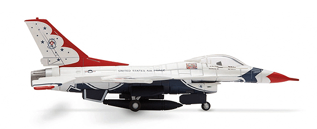Herpa Wings F-16 C Fighting Falcon Fighter Jet - Assembled (Die Cast) -- US Air Force Thunderbirds (white, red, blue)