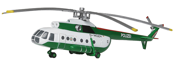 Herpa Wings Aircraft Mil 8T Helicopter - Assembled -- Police (white, green, German Lettering)