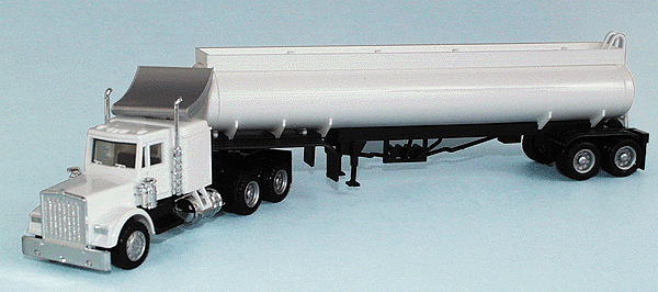 American Trucks - Tractor-Trailer - Unpainted (White Plastic) -- Kenworth W-900 Long Chassis 3-Axle Conventional w/40' Elliptical Tank Trailer