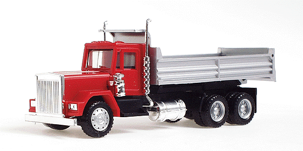 American Construction Equipment - Dump Trucks -- w/4 Resin Port-A-Potties (red cab, gray bed, blue Port-A-Potties)