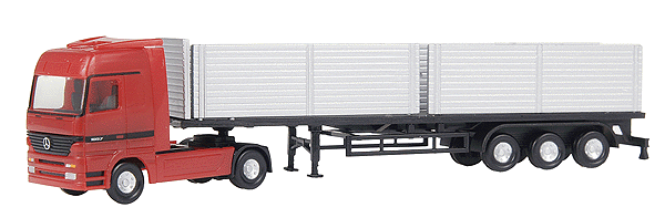 European Trucks - Tractor-Trailer - Mercedes Actros 2-Axle Cabover -- w/3-Axle Hi-Boy Flatbed Trailer w/Side Walls