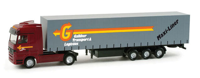 Truck Mercedes Actros LH Tractor w/Curtain Trailer -- Gallicker (maroon Tractor, gray Trailer)
