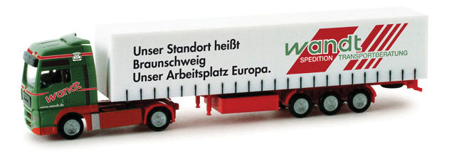 Truck MAN TGX XXL Tractor w/2-Axle Cabover Tractor w/Curtain-Side Trailer -- Wandt (green, white, red)