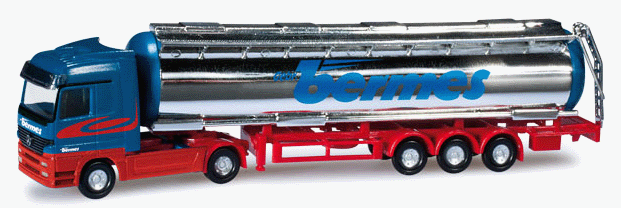 Truck Mercedes Actros LH w/Bulk Tank Semi Trailer - Assembled -- Bernes (blue, red, Germal Lettering)
