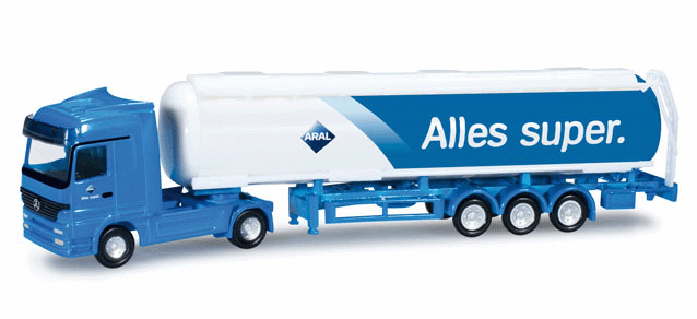 Mercedes-Benz Actros LH Tractor w/Tank Semi Trailer - Assembled -- ARAL (blue, white, German Lettering)