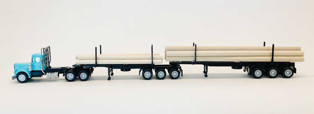 Peterbilt Super-B Tractor w/Log Trailer & Load - Assembled -- Light Blue, Black