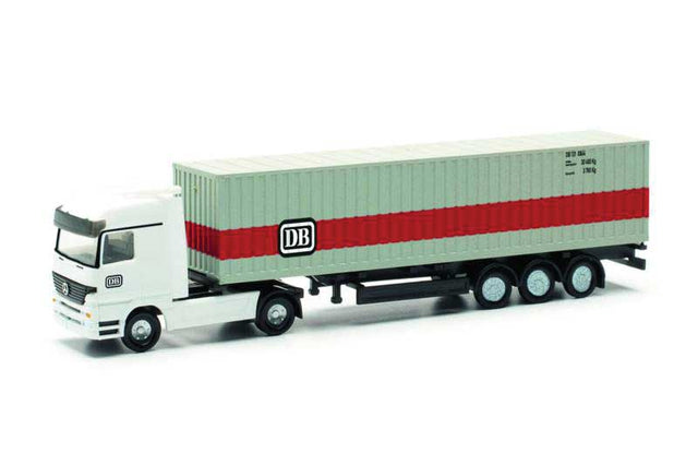 Mercedes-Benz Actros Tractor with Container Chassis & Load - Assembled -- German Federal Railroad DB (white, gray, red)