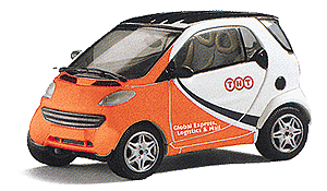 Hi-Tech Series 1:43 Scale Automobiles -- Smart City Coupe 2-Door Subcompact TNT Global Express (orange, white, black)