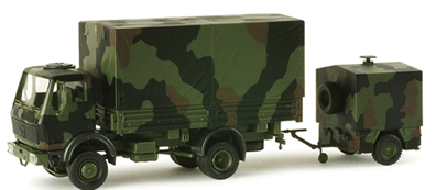 Modern German Army - Medium Trucks -- Mercedes Benz 1017 Tarped Flatbed w/Field Kitchen Trailer Camouflage