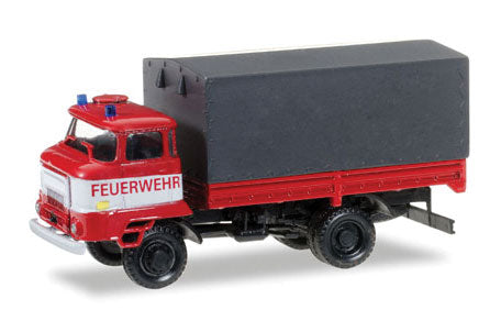 Ifa L 60 Low-Side Truck w/Tarp Cover - Assembled -- East German Army (Fire Service; red, white, black; German Lettering)