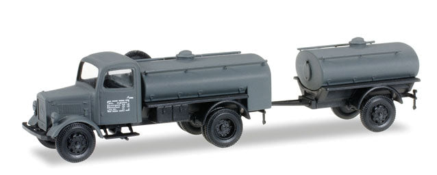 Mercedes-Benz L 3000 Tank Truck w/Tank Trailer - Assembled -- German Army (gray, German Lettering)