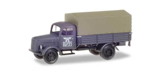 Mercedes-Benz Low-Side Truck w/Canvas Cover - Assembled -- German State Railroad DRG (gray,white, German Lettering)