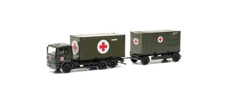 MAN TGA Container Truck with Trailer - Assembled -- Red Cross (green, white, red)