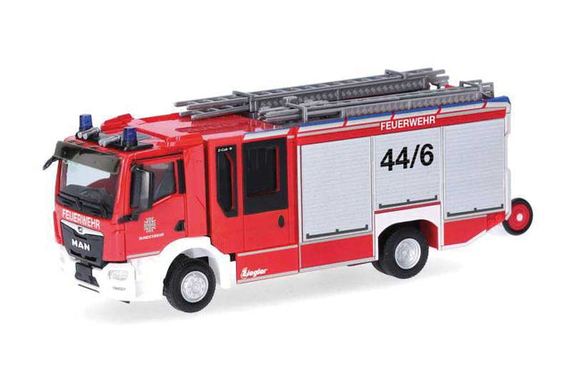 MAN TGM Z-Cab Fire Truck - Assembled -- German Forces (red, white, silver, German Lettering)