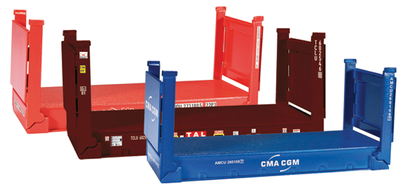 20' Flat Container 3-Pack - Assembled -- CMA-CGM (blue), TAL (maroon), Hamburg Sud (red)-1