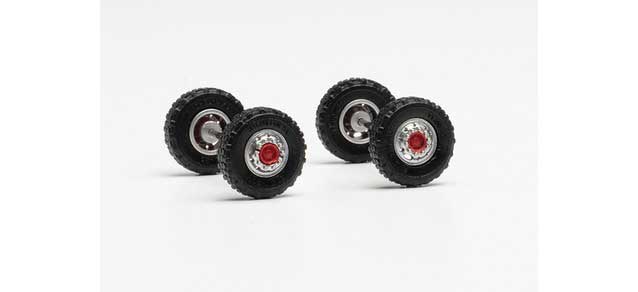 Steel-Rim Wheelsets with Tires and Axles -- 11mm Front Tractor Tires - 2 Axles