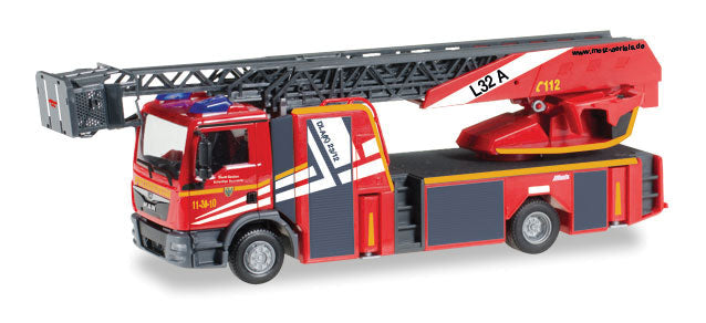 MAN TGM Fire Aerial Ladder - Assembled -- Fire (red, gray, yellow, white, German Lettering)