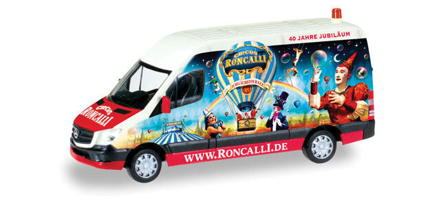Mercedes-Benz Sprinter Cargo Van - Assembled -- Circus (red, white, blue, yellow, German Lettering)