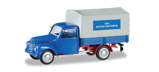 Framo 901/2 Pickup Truck w/Canvas Cover - Assembled -- LPG Rotor (blue, red, gray, German Lettering)