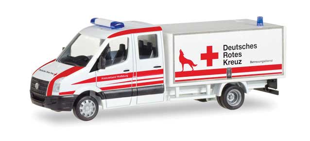Volkswagen Crafter Sedan Cab Pickup Truck - Assembled -- German Red Cross Ambulance (white, red, German Lettering)