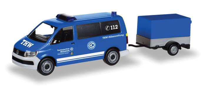 Volkswagen T6 Passenger Van with Trailer - Assembled -- THW (blue, white, German Lettering)
