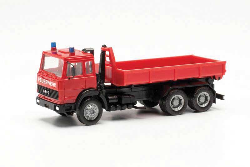 Magirus Truck with Roll-Off Body - Assembled -- Fire Department (red, German Lettering)
