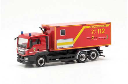 MAN TGS Roll-Off Swap-Body Truck - Assembled -- Fire Department (red, yellow, German Lettering)